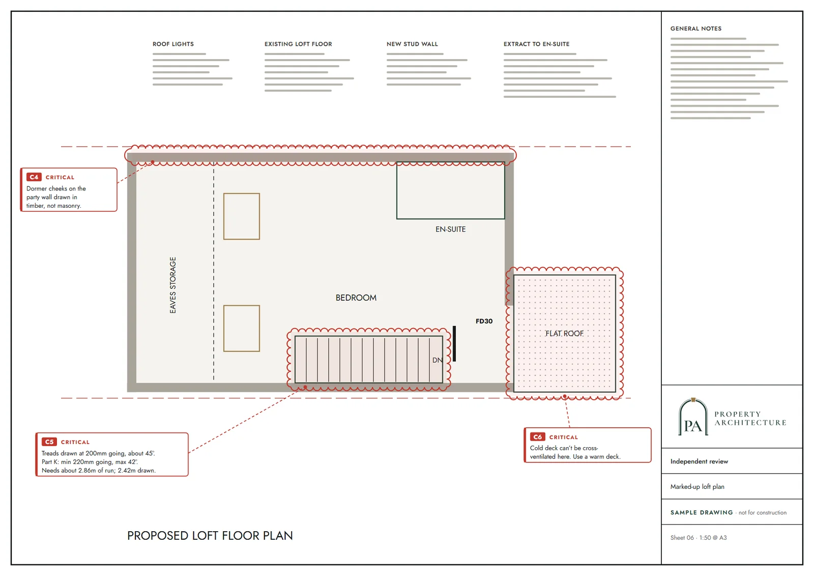 Loft plan marked up by a second technologist during an independent review